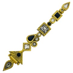 PATRICIA LOCKE signed vintage gold tone crystals modernist geometric brooch