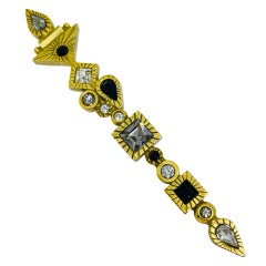 PATRICIA LOCKE signed vintage gold tone crystals modernist geometric brooch