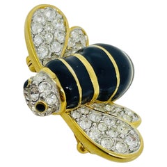 Spilla vintage SWAROVSKI a forma di cigno, con cristalli placcati in oro e smalto a forma di ape