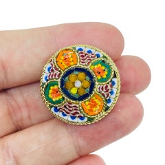 Vintage gold tone ITALY micro music colorful yellow green orange flowers brooch
