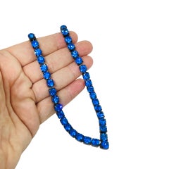 Vintage dark silver tone sapphire royal blue rhinestone designer necklace