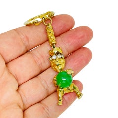 FLORENZA signed vintage gold tone glass jade ball figurine key chain pendant