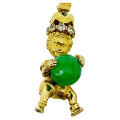 FLORENZA signed vintage gold tone glass jade ball figurine key chain pendant