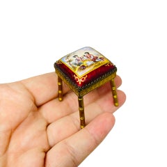 Antique Vienesse enamel gilded bronze miniature painted pastoral scene chair 19c