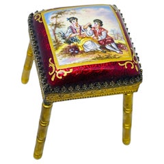 Antique Vienesse enamel gilded bronze miniature painted pastoral scene chair 19c