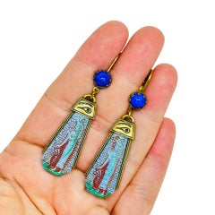 SWEET ROMANCE: orecchini pendenti vintage in vetro blu in stile egizio, firmati e di design