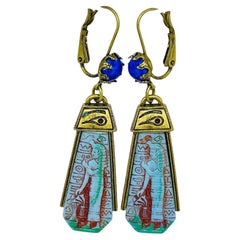 SWEET ROMANCE: orecchini pendenti vintage in vetro blu in stile egizio, firmati e di design