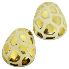 CINER signed vintage gold tone enamel animal print designer clip on earrings
