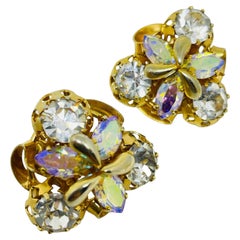 Orecchini a clip di design vintage con strass Aurora color oro a forma di fiore