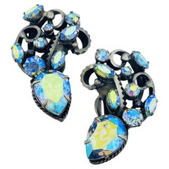 Pendientes de clip de diseño vintage con strass de cristal «Aurora» en tono plateado