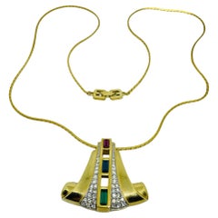 Collar de diseño vintage de GIVENCHY París Nueva York 1980, chapado en oro con cristales