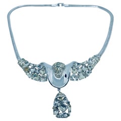 Crown TRIFARI Alfred Philippe Vintage-Halskette aus den 1950er Jahren mit silberfarbenen Strass-Anhängern
