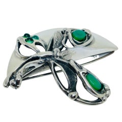 Vintage sterling silver 925 green emerald butterfly massive European art brooch