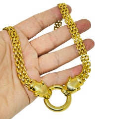 Vintage gold tone double head panther designer chain necklace