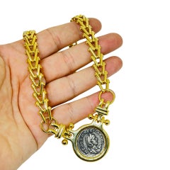 Vintage gold tone chain silver tone etruscan byzantine coin replica necklace