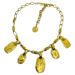 LIZ CLAIBORNE signed vintage matte gold tone fish butterfly charm chain necklace