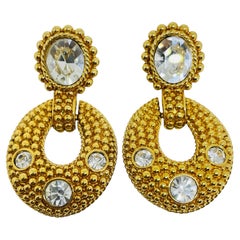 SWAROVSKI swan signed vintage gold plated crystal door knocker designer earrings