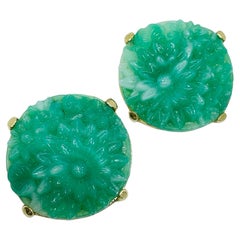 Boucles d'oreilles à clip de créateur CINER, en verre moulé couleur or vintage, motif floral, vert jade