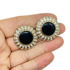 PANETTA – signierte Vintage-Clip-Ohrringe aus Glas mit goldfarbenen Strasssteinen