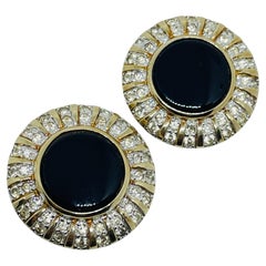 PANETTA – signierte Vintage-Clip-Ohrringe aus Glas mit goldfarbenen Strasssteinen