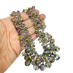 LAGUNA signed vintage gold tone aurora crystal beads massive designer necklace