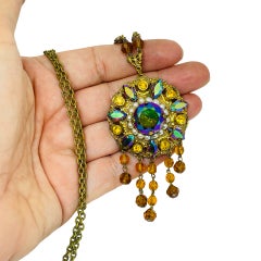WESTERN GERMANY gold tone aurora rhinestones crystal beads pearls chain necklace