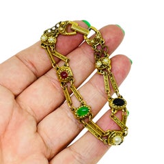 GOLDETTE signed vintage gold tone faux jade carnelian pearls designer bracelet