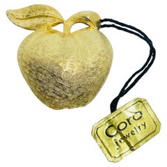 CORO jewelry vintage gold tone textured apple designer brooch