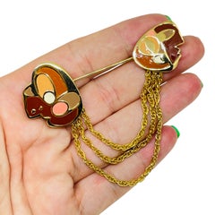 Broche de créateur EISENBERG, vintage, en forme de chaîne, ornée de motifs abstraits en émail doré