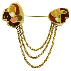 Broche de créateur EISENBERG, vintage, en forme de chaîne, ornée de motifs abstraits en émail doré