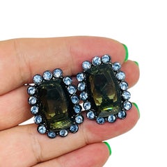 MONET signed vintage gunmetal glass rhinestones designer clip on earrings