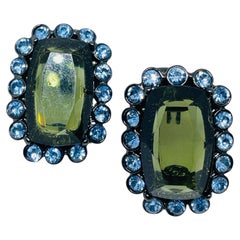 MONET signed vintage gunmetal glass rhinestones designer clip on earrings