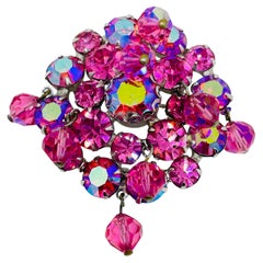 WEISS Vintage-Brosche im Silberton mit rosa Strasssteinen und Kristallen im AB-Look