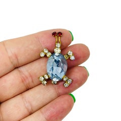 Vintage AUSTRIA signed gold tone rhinestones insect bug designer brooch