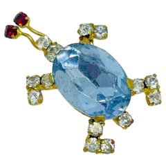 Vintage AUSTRIA signed gold tone rhinestones insect bug designer brooch
