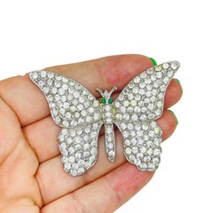 MARC JACOBS signed vintage silver tone emerald eyes crystal butterfly brooch