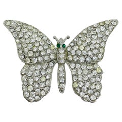 MARC JACOBS signed vintage silver tone emerald eyes crystal butterfly brooch