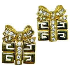 GIVENCHY signed vintage gold plated crystals present designer pierced earrings