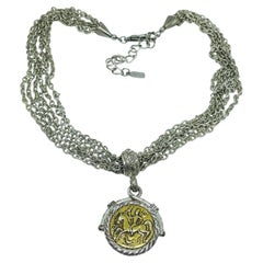 Vintage 1928 brand signed silver gold tone multi chain coin replica necklace