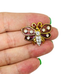 SWAROVSKI swan logo signed vintage gold plated enamel crystals bee insect brooch