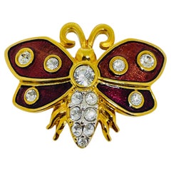 SWAROVSKI swan logo signed vintage gold plated enamel crystals bee insect brooch