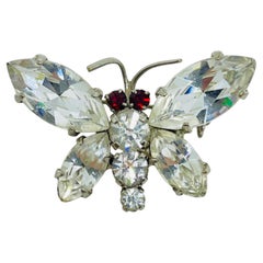 MADE IN AUSTRIA signed vintage silver tone rhinestone butterfly designer brooch