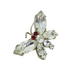 MADE IN AUSTRIA signed vintage silver tone rhinestone butterfly designer brooch