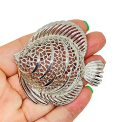 MONET signed vintage silver tone fish sea life figural designer brooch