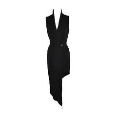 Ozbek Black Asymmetrical Double Breasted Sleeveless Dress