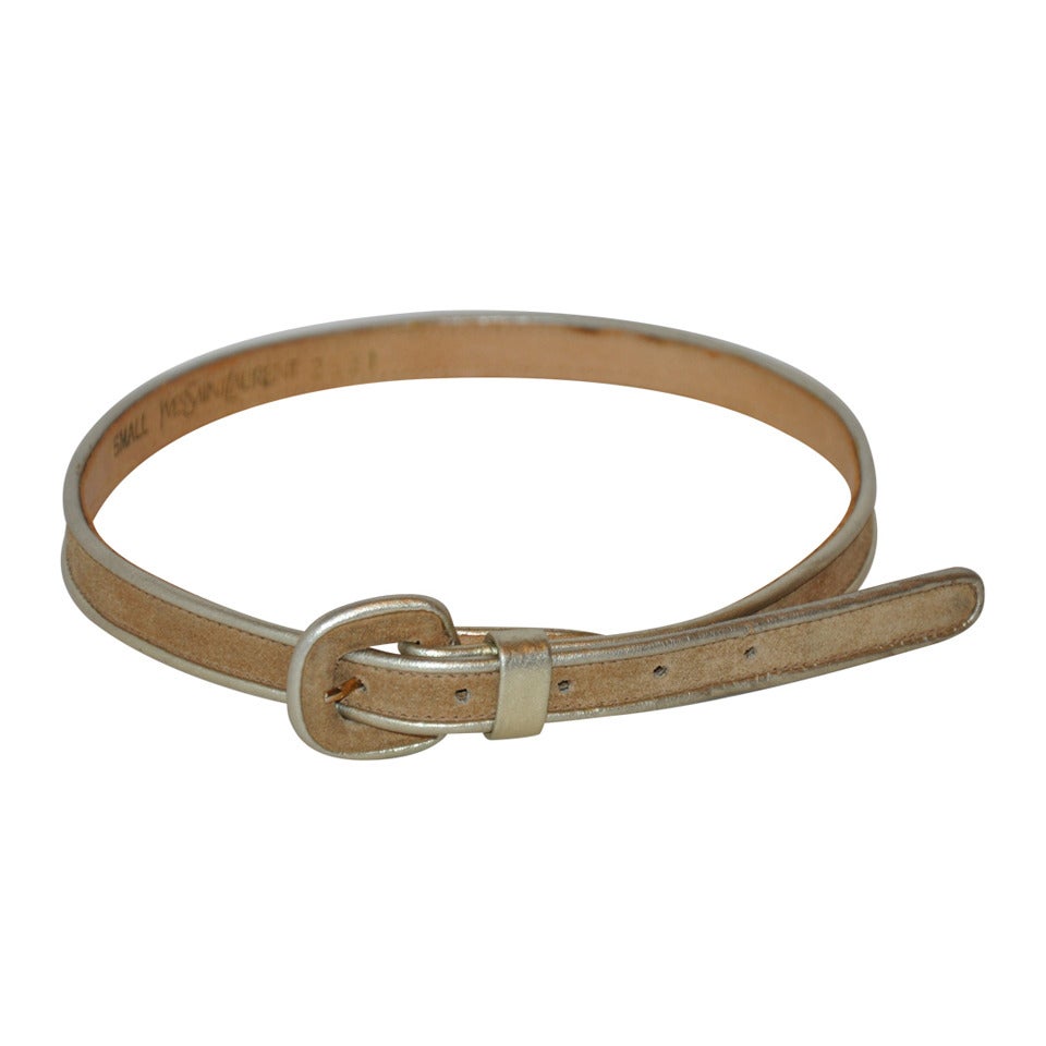 Yves Saint Laurent "Russian Collection" in pelle scamosciata marrone con cintura in oro metallizzato