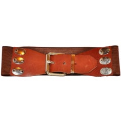 Wide Elastic Warm Coco Brown with Brown Calfskin & Silver Hardware Belt