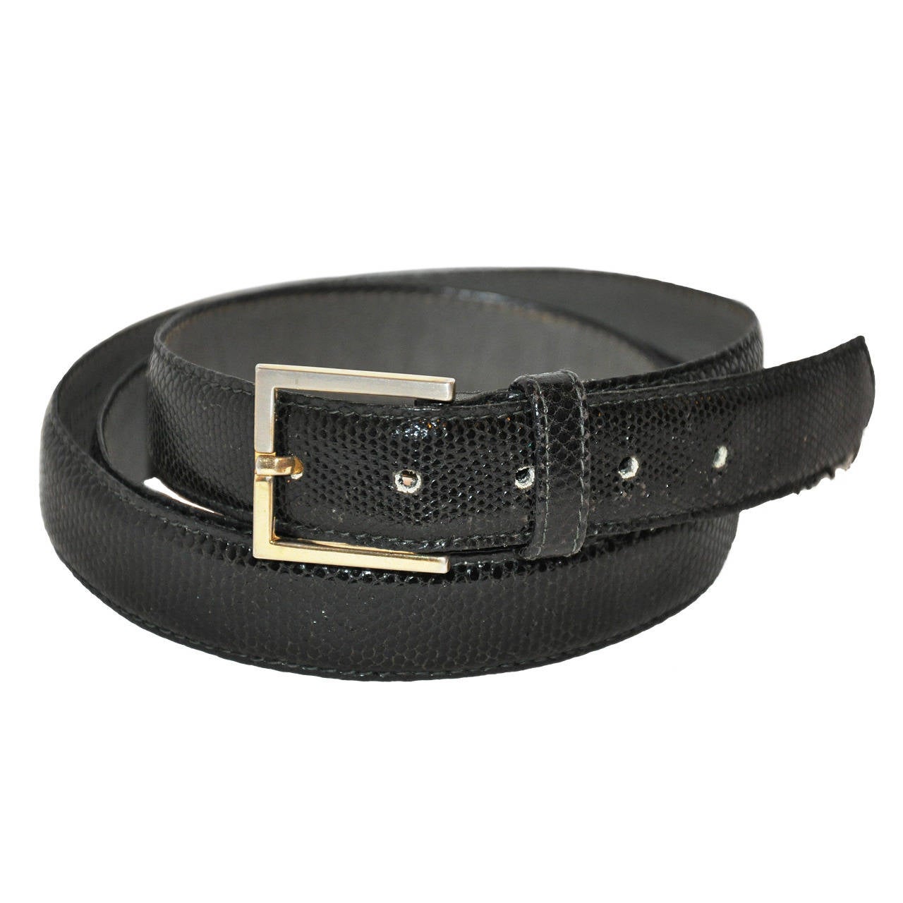 Bergdorf Goodman Cintura in lucertola nera con hardware dorato