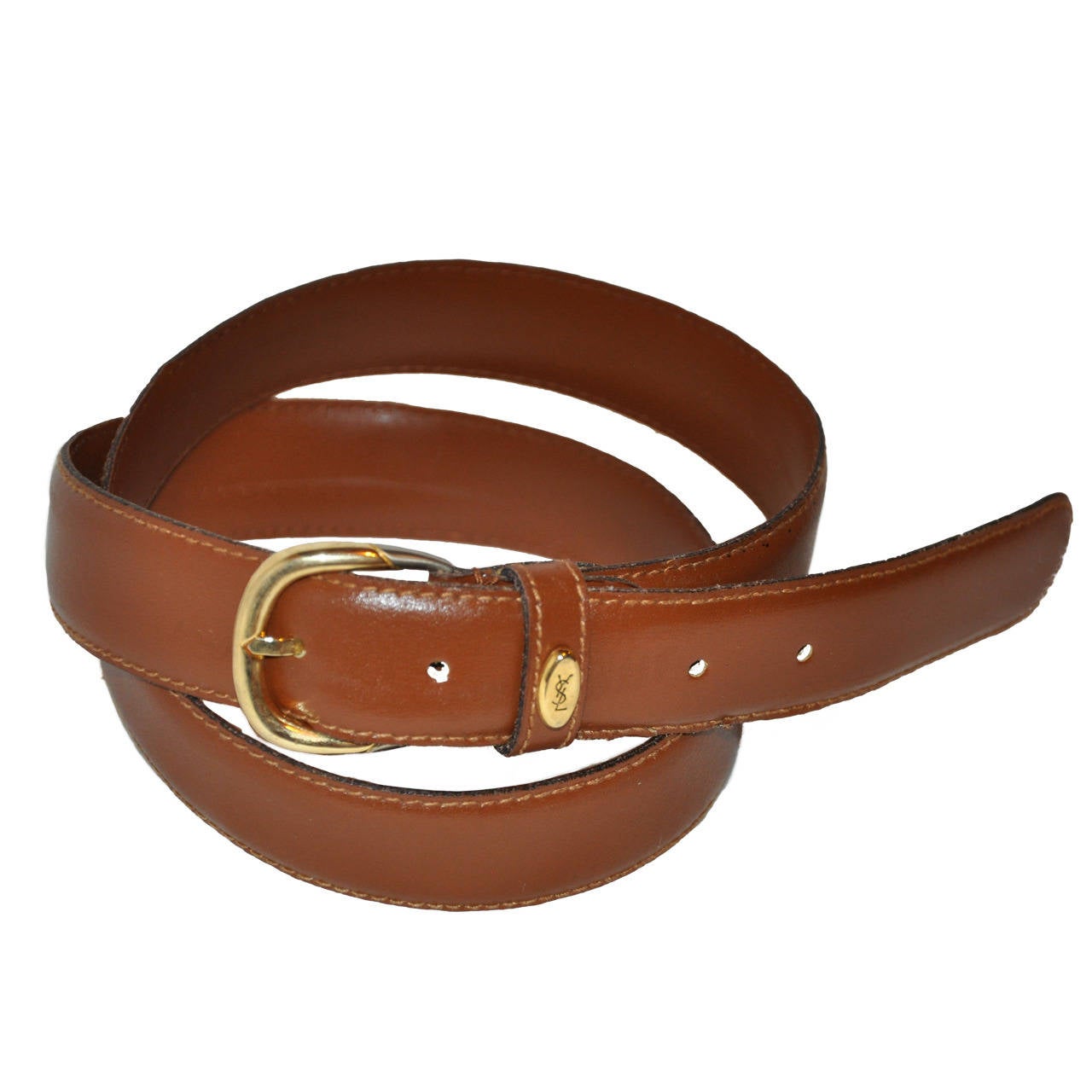 Cintura in pelle Yves Saint Laurent in pelle di vitello marrone con finiture dorate
