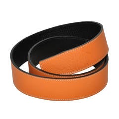 Hermes Textured Tangerine with Black Calfskin Belt for Inter-Changable Buckle